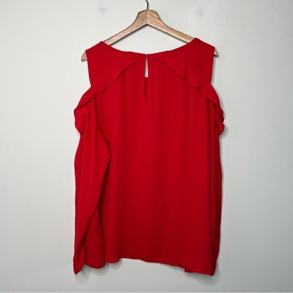 Lane Bryant Womens Size 20 Cold Shoulder Blouse Red Ruffle Long Sleeve Shirt - Picture 2 of 9